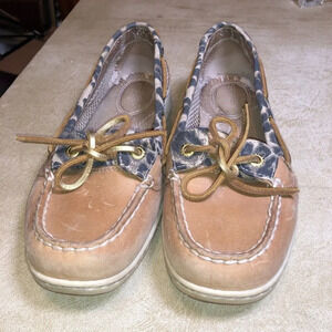 Sperry Boat Shoes Womens Size 8 Tan Slip On Cheetah Print